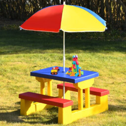 Costway Kids Picnic Table Bench Set Children Learning Eating Desk W/ Removable Umbrella - thumbnail 3