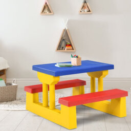Costway Kids Picnic Table Bench Set Children Learning Eating Desk W/ Removable Umbrella - thumbnail 4