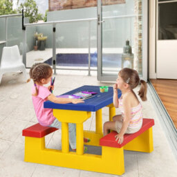Costway Kids Picnic Table Bench Set Children Learning Eating Desk W/ Removable Umbrella - thumbnail 5