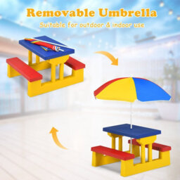 Costway Kids Picnic Table Bench Set Children Learning Eating Desk W/ Removable Umbrella - thumbnail 6