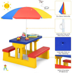 Costway Kids Picnic Table Bench Set Children Learning Eating Desk W/ Removable Umbrella - thumbnail 7