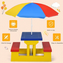 Costway Kids Picnic Table Bench Set Children Learning Eating Desk W/ Removable Umbrella - thumbnail 8