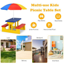 Costway Kids Picnic Table Bench Set Children Learning Eating Desk W/ Removable Umbrella - thumbnail 9