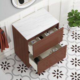 Royal Bathrooms Royal Bathroom Elmore 700mm Terracotta Clay Freestanding Countertop Bathroom Vanity Unit 2 Drawer With Cube Basin - thumbnail 6