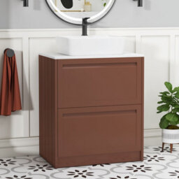 Royal Bathrooms Royal Bathroom Elmore 700mm Terracotta Clay Freestanding Countertop Bathroom Vanity Unit 2 Drawer With Cube Basin