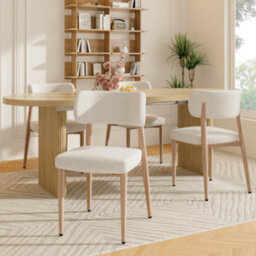 Matteo Set Of 4 Modern Beige Bouclé Dining Chairs With Wood-Effect Metal Frame - thumbnail 4