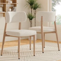 Matteo Set Of 4 Modern Beige Bouclé Dining Chairs With Wood-Effect Metal Frame - thumbnail 3