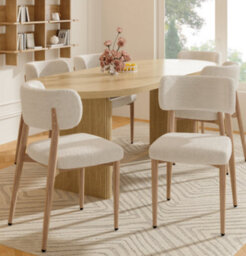 Matteo Set Of 4 Modern Beige Bouclé Dining Chairs With Wood-Effect Metal Frame - thumbnail 1