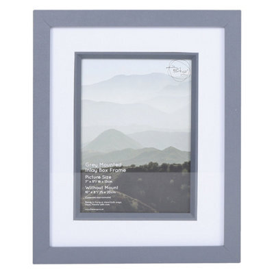 Deenz Slate Grey Wall Mounted Box 7 X 5 Inches Photo Frame Inlay Design Single Picture Precious Moment Display Glass Cover 27X22Cm