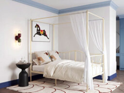 Beliani Four Poster Bed Metal Artonne 90 X 200 Cm (Eu Single) Beige - thumbnail 2