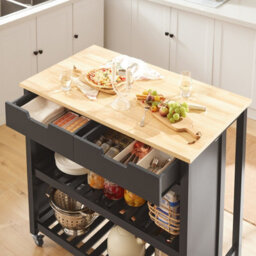 Sobuy Fkw74-Sch Serving Trolley With Casters Kitchen Trolley With Worktop Kitchen Rolling Cart Outdoor Serving Trolley,black - thumbnail 7