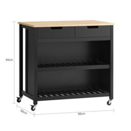 Sobuy Fkw74-Sch Serving Trolley With Casters Kitchen Trolley With Worktop Kitchen Rolling Cart Outdoor Serving Trolley,black - thumbnail 3