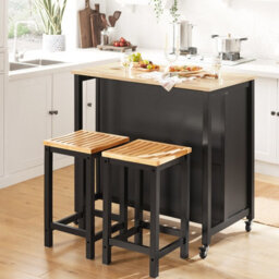 Sobuy Fkw74-Sch Serving Trolley With Casters Kitchen Trolley With Worktop Kitchen Rolling Cart Outdoor Serving Trolley,black - thumbnail 2