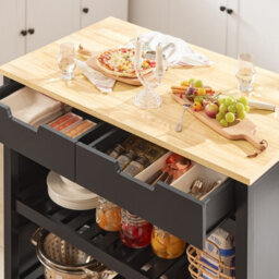 Sobuy Fkw74-Sch Serving Trolley With Casters Kitchen Trolley With Worktop Kitchen Rolling Cart Outdoor Serving Trolley,black - thumbnail 5