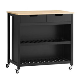 Sobuy Fkw74-Sch Serving Trolley With Casters Kitchen Trolley With Worktop Kitchen Rolling Cart Outdoor Serving Trolley,black