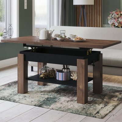 Heze Furniture Alva 2 In 1 Extending Coffee / Dining Table 110-150Cm - Brown Oak / Black - image 1
