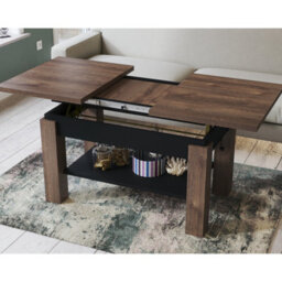 Heze Furniture Alva 2 In 1 Extending Coffee / Dining Table 110-150Cm - Brown Oak / Black - thumbnail 3