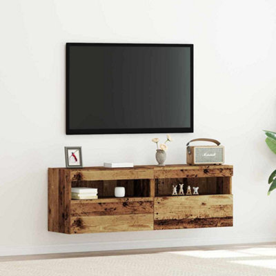 Berkfield Tv Wall Cabinets With Led Lights 2 Pcs Old Wood 60X30X40 Cm - image 1