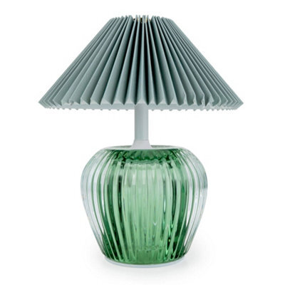 Candlelight Ridged Glass Led Table Lamp With Pleated Shade - Green - image 1