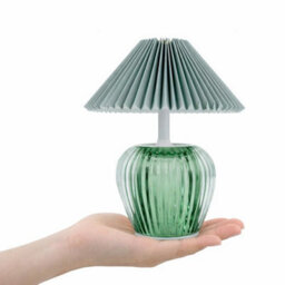 Candlelight Ridged Glass Led Table Lamp With Pleated Shade - Green - thumbnail 4