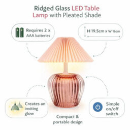 Candlelight Ridged Glass Led Table Lamp With Pleated Shade - Green - thumbnail 5