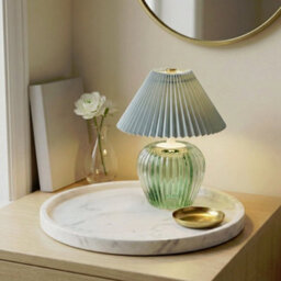 Candlelight Ridged Glass Led Table Lamp With Pleated Shade - Green - thumbnail 3