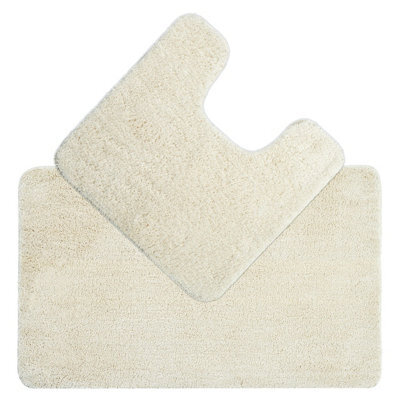 Allure Bath Fashions Deep Pile Microfibre Non Slip Bath Mat Set - Cream - image 1