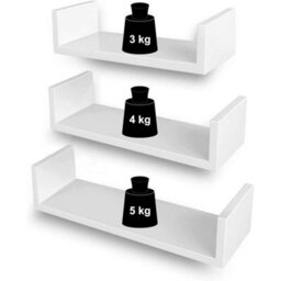 Songmics Set Of 3 Wall Shelves White Floating Storage Shelving System - thumbnail 6