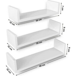 Songmics Set Of 3 Wall Shelves White Floating Storage Shelving System - thumbnail 7