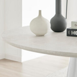 Furniturebox Uk Palma Beige Stone Effect Round Dining Table & 6 Cream Halle Chairs - thumbnail 5