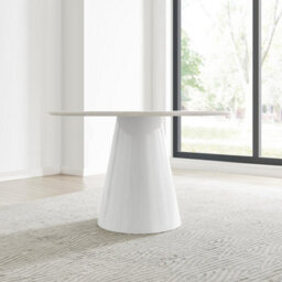 Furniturebox Uk Palma Beige Stone Effect Round Dining Table & 6 Cream Halle Chairs - thumbnail 7
