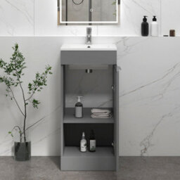 Royal Bathrooms Royal Bathroom Turin 400mm Floor Standing Cloakroom Vanity Unit With 1 Tap Hole Ceramic Basin 1 Door Cabinet - Indigo Grey Gloss - thumbnail 5