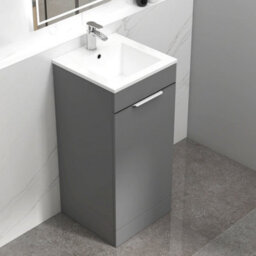 Royal Bathrooms Royal Bathroom Turin 400mm Floor Standing Cloakroom Vanity Unit With 1 Tap Hole Ceramic Basin 1 Door Cabinet - Indigo Grey Gloss - thumbnail 6