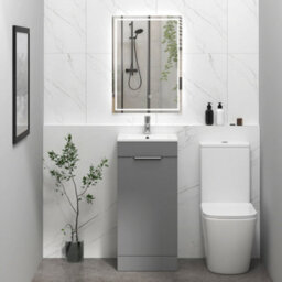 Royal Bathrooms Royal Bathroom Turin 400mm Floor Standing Cloakroom Vanity Unit With 1 Tap Hole Ceramic Basin 1 Door Cabinet - Indigo Grey Gloss - thumbnail 4