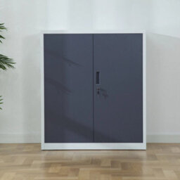 White Grey Metal Storage Cabinet, Locking 2 Door 106Cm 2 Shelves Office - thumbnail 1