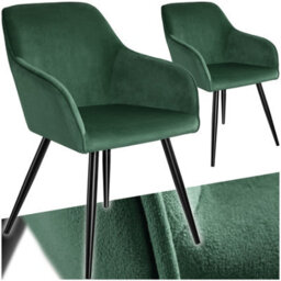 Tectake Set Of 2 Dining Chair Marilyn - With Armrests, Padded, Velvet Look, Black Steel Legs  - Dark Green / Black - thumbnail 1