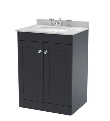 Balterley Swynnerton Traditional 2 Door Floor Standing Vanity Unit With Marble Basin, Dark Grey, 600mm - image 1