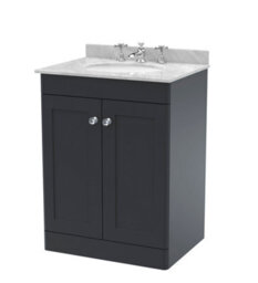 Balterley Swynnerton Traditional 2 Door Floor Standing Vanity Unit With Marble Basin, Dark Grey, 600mm - thumbnail 1