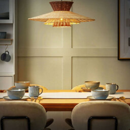 Wyld And Coco Rattan Pendant Lamp Natural Brown With Beige Accents W60 X H100Cm - Boho Lighting - thumbnail 2