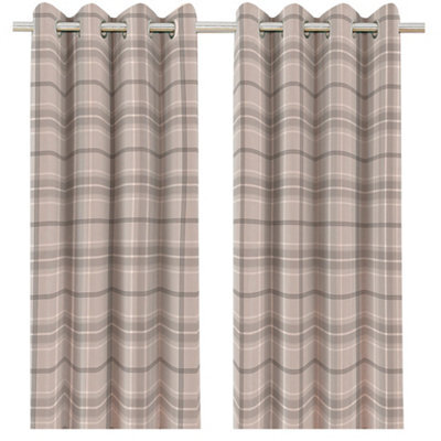 GoodHome Podor Beige Check Lined Eyelet Curtain (W)167Cm (L)183Cm, Pair - image 1