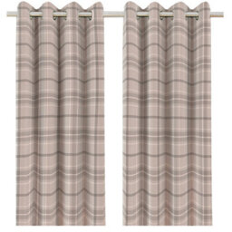 GoodHome Podor Beige Check Lined Eyelet Curtain (W)167Cm (L)183Cm, Pair