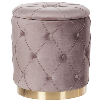 Wyld And Coco Taupe Velvet Storage Pouffes With Button Tufting And Golden Base - Pair - image 1