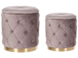 Wyld And Coco Taupe Velvet Storage Pouffes With Button Tufting And Golden Base - Pair - thumbnail 3