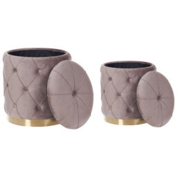 Wyld And Coco Taupe Velvet Storage Pouffes With Button Tufting And Golden Base - Pair - thumbnail 4