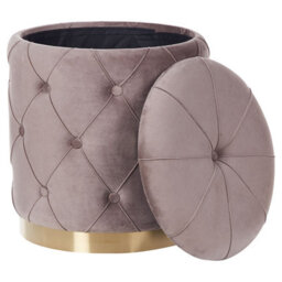 Wyld And Coco Taupe Velvet Storage Pouffes With Button Tufting And Golden Base - Pair - thumbnail 6