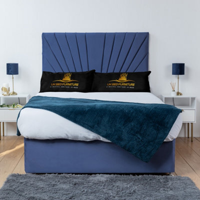 UKBEDFURNITURE Sunrise Blue Plush  Divan Bed Base With 26 Inch Headboard - No Storage - image 1