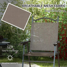 Wyld Haus Hazivi Set Of 2 Cream Mesh And Mixed Brown Metal Folding Garden Chairs - Portable Patio Seating - thumbnail 5