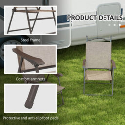 Wyld Haus Hazivi Set Of 2 Cream Mesh And Mixed Brown Metal Folding Garden Chairs - Portable Patio Seating - thumbnail 6