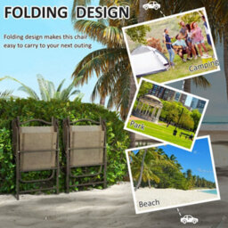 Wyld Haus Hazivi Set Of 2 Cream Mesh And Mixed Brown Metal Folding Garden Chairs - Portable Patio Seating - thumbnail 4