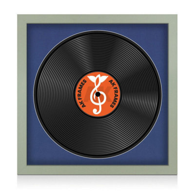 "16X16"" Green Modern Vinyl Record Frame With Blue Mount For 12 Inch Lp Disc - Ak Frames" - image 1